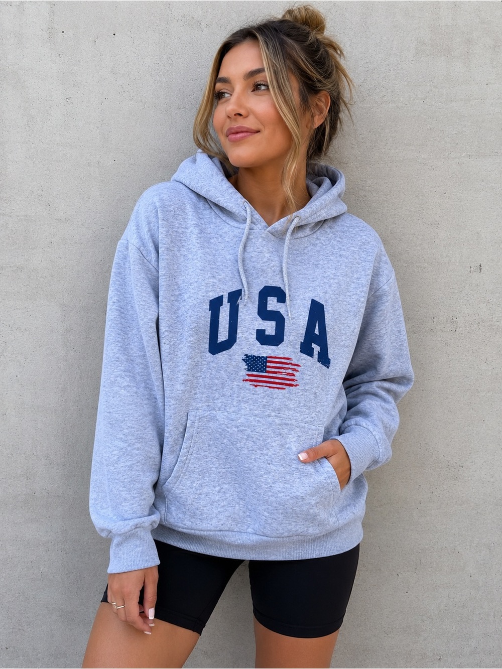 SHEIN USA Graphic Hoodie – Gray Oversized Pullover Sweatshirt – Size Small